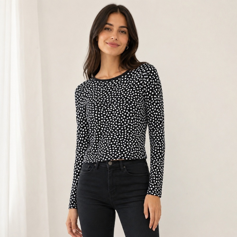 Zac &‎ Rachel Polka Dot Sweater Top Petite Small Black White